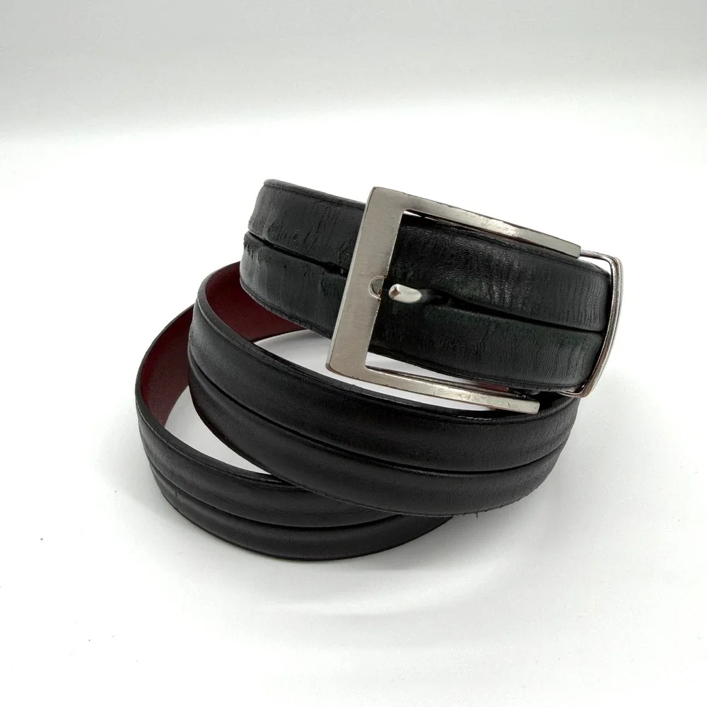 Tiger Woods Nike Golf Mens Black Genuine Leather‎ Belt Silver Buckle Size 44